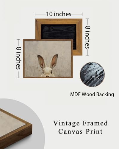 Image of KISSFOX Framed Wall Art Vintage Wall Decor Rabbit Pictures Easter Bunny Canvas Art Rustic Animal Paintings Retro Artwork For Bedroom Living Room Kitchen