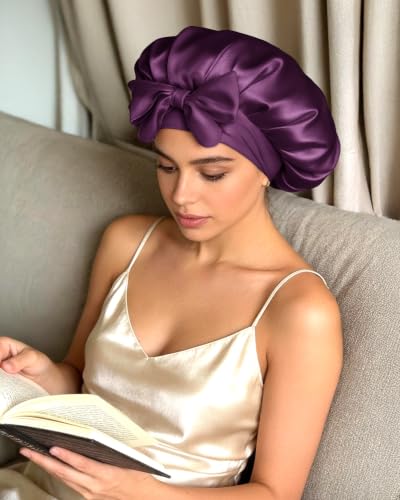 Image of BONNET QUEEN Silk Bonnet for Sleeping Women, Double layer Satin Hair Bonnet for Curly Hair, Satin Hair Cap for Sleeping