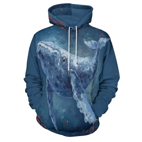 Pullover baleine impression 3D aquarelle à fermeture éclair et haute définition - 3