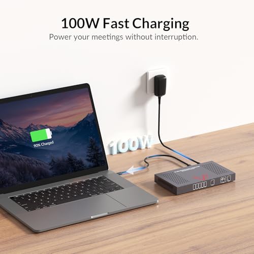 Image of AV Access 4K USB C KVM Extender Dual Monitors 2 Hosts for Conference Room, 1G Ethernet, 100W PD Charging, USB 3.2, Switch Between 1 Laptop & 1 Desktop, PoH, Over Cat6a /7 Upto 100m /330ft