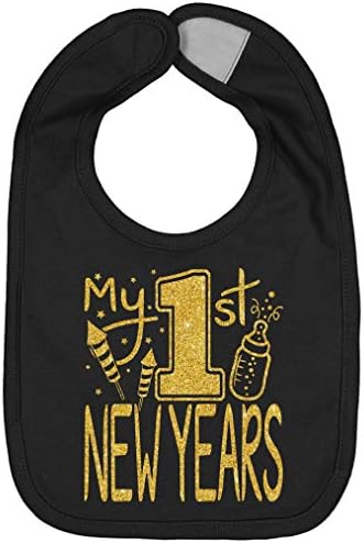 Aiden's Corner Handmade Cute Holiday Baby 1st New Year Bibs - Boy Girl Gold Flake My First New Years Bib (Black)