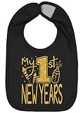 Aiden's Corner Handmade Cute Holiday Baby 1st New Year Bibs - Boy Girl Gold Flake My First New Years