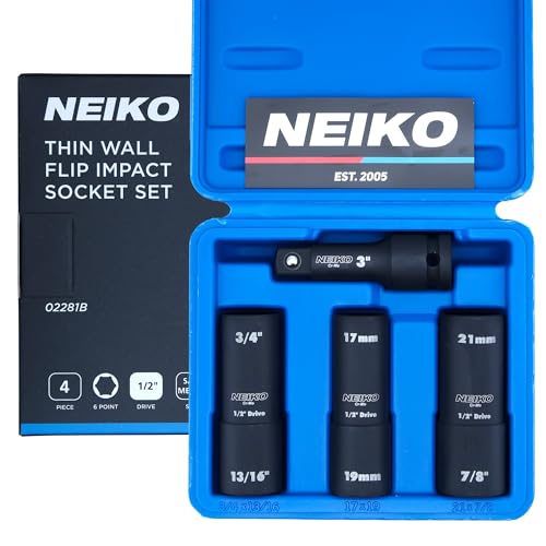 NEIKO 02281B 1/2' Drive Impact Flip Socket Set, Thin Wall Socket...
