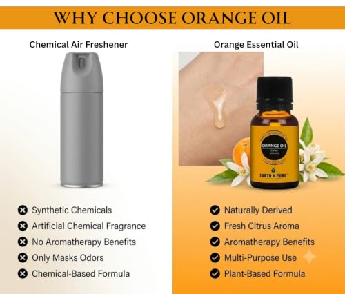 Image of Earth N Pure Orange Oil 100% Pure & Natural | Sweet Orange Essential Oil for Diffuser, Aromatherapy, Skin Care, Hair Care & Cleaning |for Fresh Mood & Home Fragrance | Undiluted Therapeutic Grade - 250ml