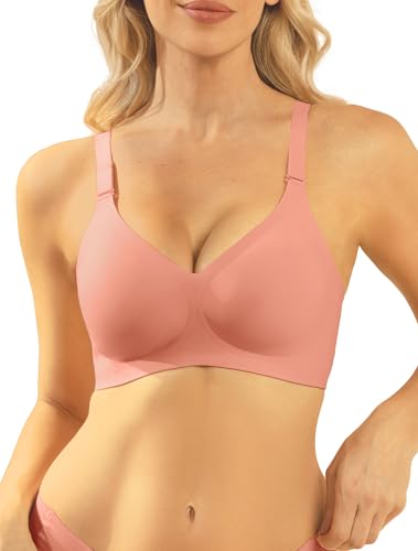 Image of COMFELIE Women Wirefree Bras for Women Full Coverage No Underwire Everyday Bra Comfortable Wireless Padded Bralette Tea Red 2XL