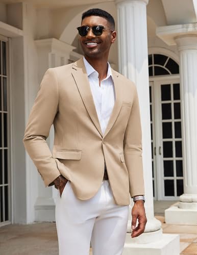 COOFANDY Mens Sport Coat Slim Fit Casual Blazer One Button Lightweight Business Suit Jacket Khaki, Large3