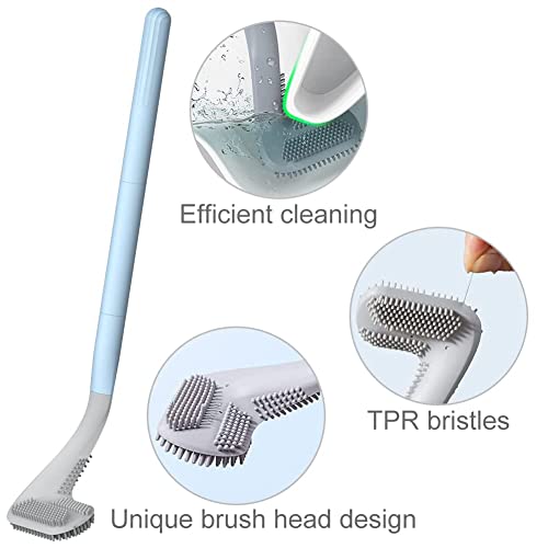 Image of Toilet Brush, Long Handle Golf Toilet Brush with Holder 360 Deep Cleaning Flexible Silicone Toilet Cleaner Brush Wall Mounted for Bathroom (Blue)