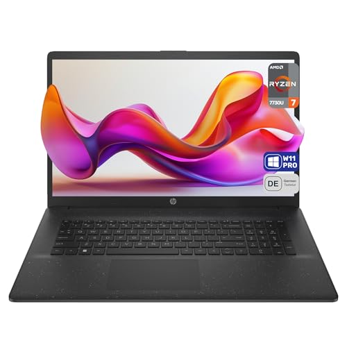 HP 17 Business Laptop, AMD Ryzen 7 7730U, 32 GB DDR4 RAM, 2 TB PCIe SSD, 17.3' FHD (1920x1080) Display, AMD Radeon-Grafikeinheit, QWERTZ Tastatur, Windows 11 Pro, Jet Black