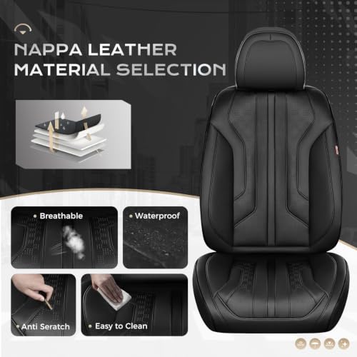 Image of Coverado Car Seat Covers Full Set, Seat Covers for Cars, Front Seat Covers and Back Seat Cover Waterproof Leather Automotive Seat Cover, Universal Car Interior Protectors Cushion for Most Cars