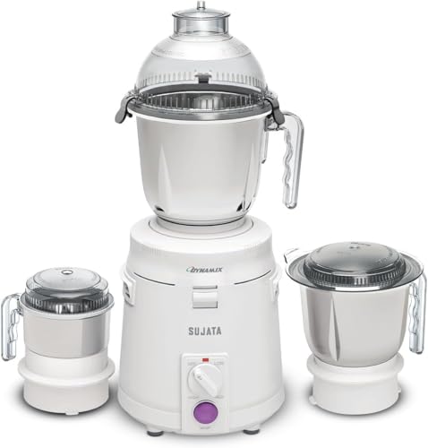 Sujata Dynamix 900 Watts Mixer Grinder | 22000 Rotations Per Min | 90 Minutes Continuous Running | 3 Versatile Jars 1500 ml 1000 ml and 500 ml (White)