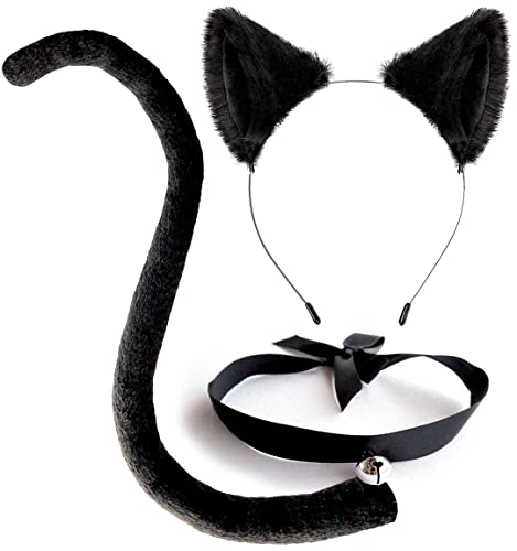 OLYPHAN Juego de disfraz de anime Neko, diadema de oreja, cola larga, gargantilla para cosplay, Halloween, kit de accesorios de animales para mujer