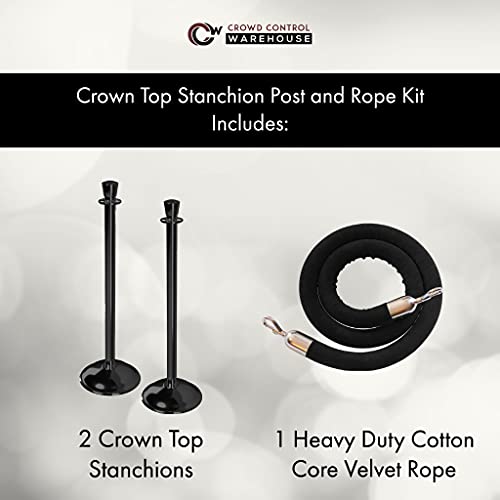 CCW Post and Rope Stanchion Kit with 2 Black Crown Top Posts and 1 Dark Blue Heavy Duty Velvet Cotton Core Rope (6ft.) in Polished Stainless Snap Ends