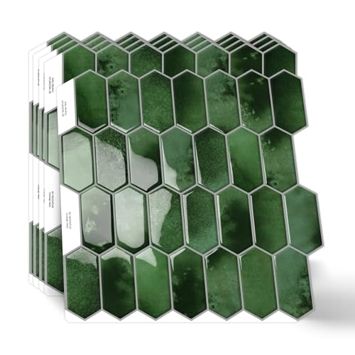 Long Hexagon Peel and Stick Tiles Backsplash,10 Sheets 3D Self Ad...