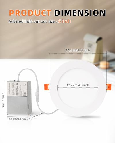 Image of ZYC Recessed Lighting 6 Inch - 12W Ultra-Thin LED Ceiling Lights,2700-5000K Selectable,5CCT Dimmable Canless Wafer Downlight,1100LM Hight Brightness,Dimmable Can Light,Pack of 12 White.