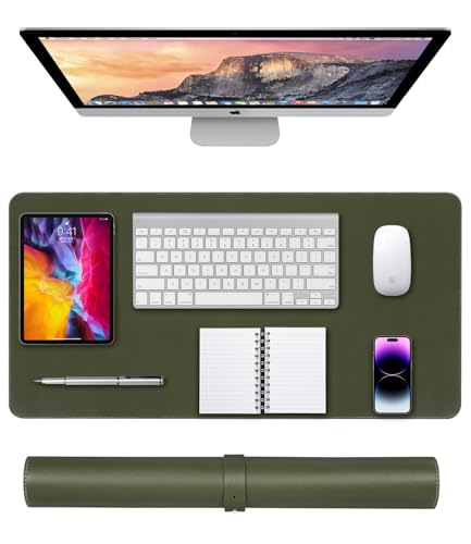 Schreibtischunterlage,Schreibtisch Unterlegmatte,Mauspad,Büro-Schreibtischmatte, rutschfester PU Leder schreibtischmatte,wasserdichter schreibunterlage für Büro und Zuhause 80cmx40cm Armeegrün