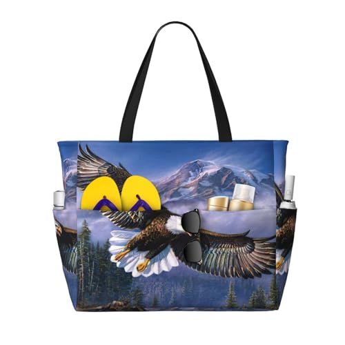 Sac fourre-tout imprimé aigle pour femme | Grand sac à bandoulière noir de grande capacité