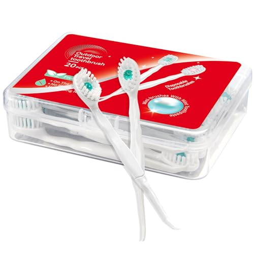 JOUGE Disposable Mini Toothbrush Travel Toothbrushes with Toothpaste Toothpick Tongue Scraper Portable Prepasted Toothbrush Peppermint 20pcs (20)