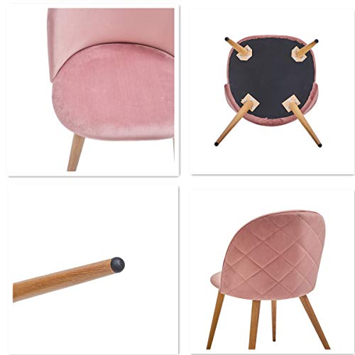 Symylife Dining Chairs Set of 2, Fashion Kitchen Room Chair Upholstered Velvet Chairs Leisure Side Chairs with Metal Legs, Rose
