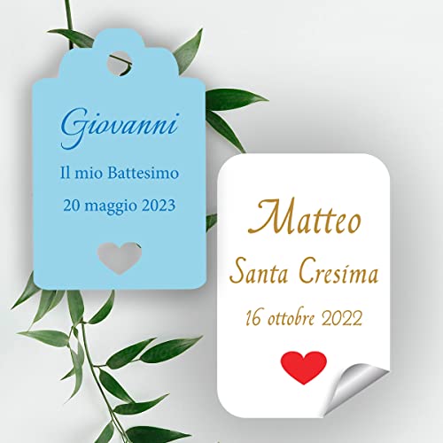 10 pezzi Cartellini per bomboniera personalizzati, 30x45 mm, bomboniere, etichette,matrimonio, battesimo, comunione, cresima, TAG CUORE (TAG-01)