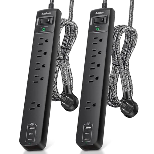 2 Pack Power Bar Surge Protector - 5 Widely Spaced Outlets 3 USB Charging Ports(2 USB C), 1875W/15A with 6Ft Braided Extension Cord, Flat Plug, Overload Surge Protection, Wall Moun image 4