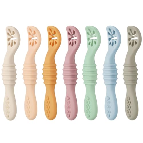 PandaEar 7 Pack Baby Spoons, Soft Silicone Self-Feeding Utensils for Babies & Toddlers, BPA-Free Silicone First Stage Training Spoon with Easy-Grip...