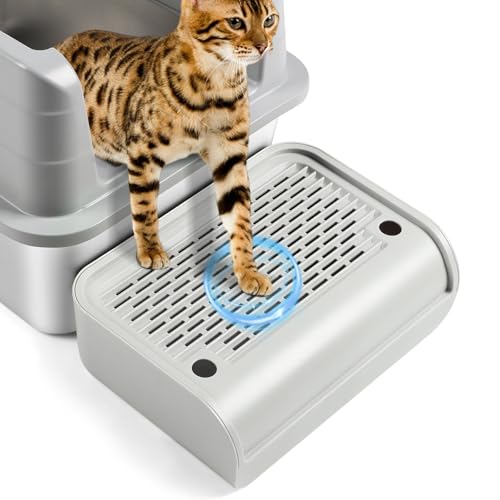 Cat Litter Box Step, Cat Litter Ramp Mat with Filter Function for Self-Cleaning Litter Box, Easy to Clean, Cats Pedal Step Stool Ideal for Kitten & Elderly Cats (Light Grey)