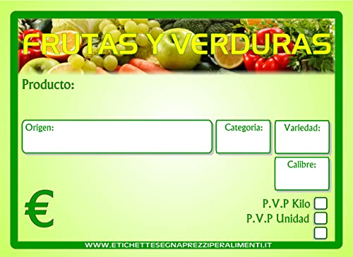 Cartel porta precios para cajas de fruta y verdura, pack de 30 etiquetas plastificadas