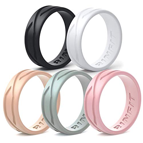 Rinfit Silicone Rings for Women 6mm Wide, 2mm Thick - Rubber Wedding Bands Women - 4Love Collection Patented Design - Pack AA, Size 7
