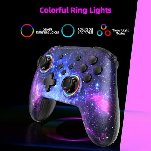 Image of NexiGo Wireless Controller (No Deadzone) for Switch 2 and Switch, Bluetooth Controllers for Nintendo Switch with Vibration, Motion, Turbo and LED Light (Cosmic Nebula)