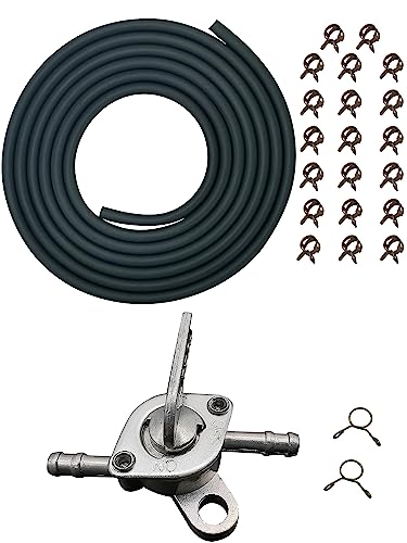 10 Feet 3/16 Inch ID Fuel Line for Kawasaki Kohler Briggs & Stratton Honda Predator Champion Generac Small Engines Mini Bike ATV Generator w/ 20 Clamps and Inline Gas Fuel Petcock Shut Off Valve 3/16
