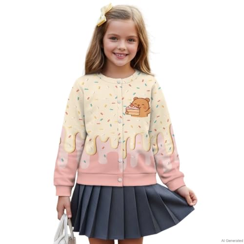 Image of Girls Cardigans Sweater Long Sleeve Crew Neck Button Down Sweaters School Outerwear for Kids Fall Winter Tops