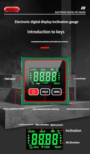 Image of Digital Angle Gauge with Laser Level 4 Sides Magnetic, 360 Magnetic Protractor, Angle Finder Tool with Hold Function, Digital Level with LCD Display, Gauge Bevel Gage Inclinometer