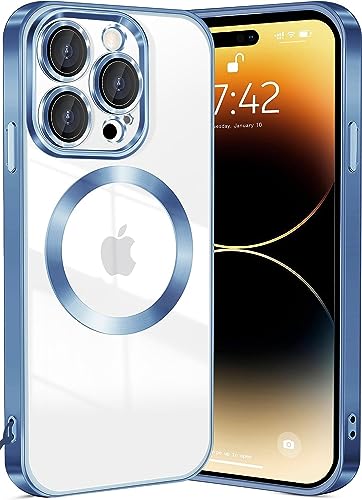Image of SHINESTAR Electroplated Logo View Case for iPhone 14 Pro Max, Camera Lens Full Protection Luxury Electroplated Transparent TPU Slim Back Cover for iPhone 14 Pro Max - Blue