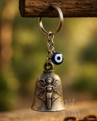 Image of Tiny Tim Guardian Bell with Evil Eye Charm - Protective Motorcycle & Car Accessory - Tibetan-Inspired Design - Wards Off Negative Energy - Ideal Gift for Bikers & Travelers