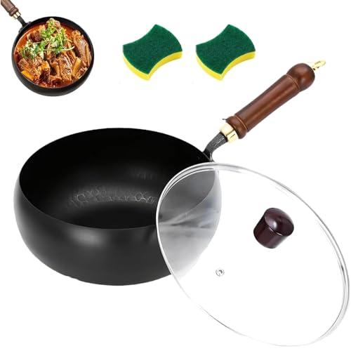 Usceshonn Iron Pot, Uncoated Thick Iron Pot with Lid, Triple Stainless Steel, Large Capacity & Deep, Multi - Purpose for Baking, Cooking, Stewing (11.02inch,Glass lid)