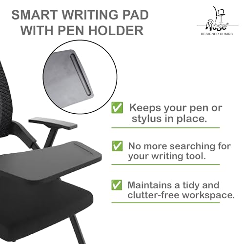 Image of ROSE Folding Study Chair with Cushion and Adjustable Writing Pad for All Age for Work from Home, Study, Tutorial, College, School, Classroom, Home, Office, Educational Centre (Fiber Black)