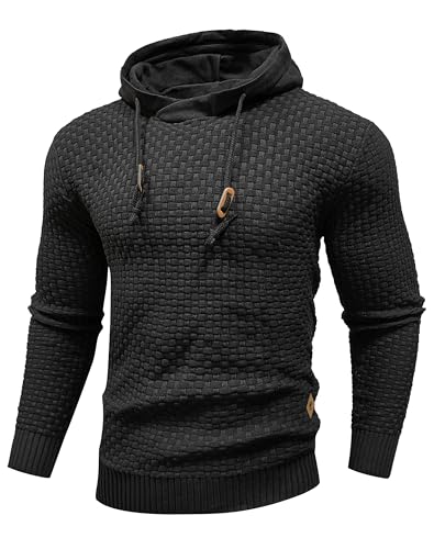 HYPESTFIT Hoodie Herren Langarm Knitted Kapuzenpullover Kordelzug...