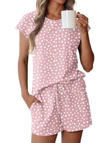 Image of Ekouaer Cotton Pajamas for Women Set 2 Piece Cap Sleeve Pjs Shorts Set Lounge Sets Sleepwear S-XXL