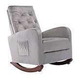 Dolonm Velvet Rocking Chair Mid-Century Modern Nursery Rocking Armchair Upholstered Tall Back Accent...