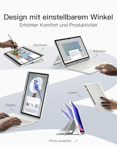 Teclado para Samsung Galaxy Tab S10 FE Inateck AceTouch giratorio horizontal y vertical QWERTZ 4