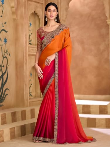 Image of AKHILAM Women's Satin Sequence Embroidery Saree With Unstitched Blouse Piece(SNDLWOD1601 TFH Parent)