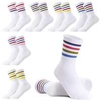 Utensilsto 6 Paar Tennissocken Kinder 31-34 Sportsocken Weiß Kindersocken mit Streifen Tennis Sport Socken Jungen Mädchen Baumwollsocken für Tennis Lauf Sport
