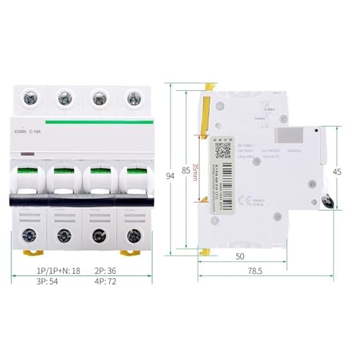 Disjoncteur MCB 4P type C protégeant les circuits contre la surcharge - 4