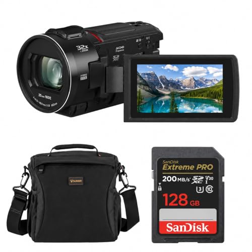 Panasonic HC-VX3 UHD 4K Camcorder with 24x Zoom Bundle with 128GB Memory Card and Shoulder Bag, 1 Year Warranty