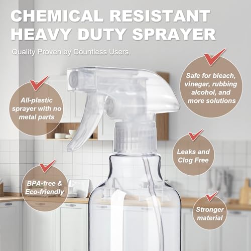 Plastic Spray Bottles (2-Pack, 16.9 Oz) Heavy Duty Spraying, Mist & Stream, Empty Water Sprayer Bottle for Cleaning Solutions, Essential Oils, Hair, Plants, BBQ, Dog Cat Behavior Correction (Clear) - Image 5