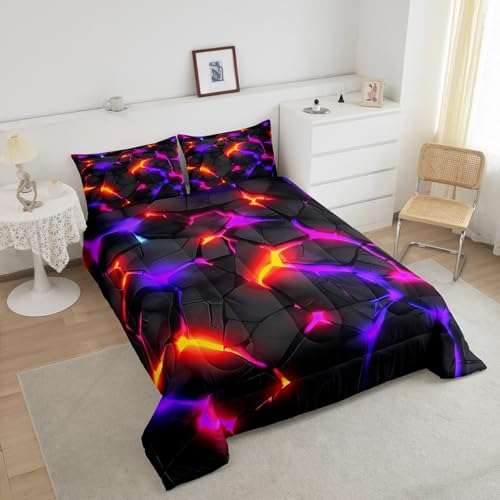 Image of Feelyou Kids Honeycomb Duvet Insert King Size, Purple Black Hexagonal Bedding Set Geometrical Comforter Set Boys Girls Teens Bedroom Decor Bed Set 3Pcs
