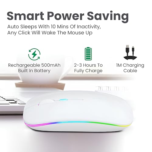 Image of Electro Wolf Wireless Gaming Mouse Lucid 2.4G Wireless + Bluetooth 5.1 Mouse, Slim Rechargeable 500mAh Silent Click RGB LED Wireless Gaming Mouse, DPI Upto 1600 - White