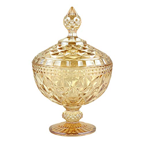 Potiche de Cristal com Pé Diamond Âmbar Metalizado 15cm x 23cm - Lyor