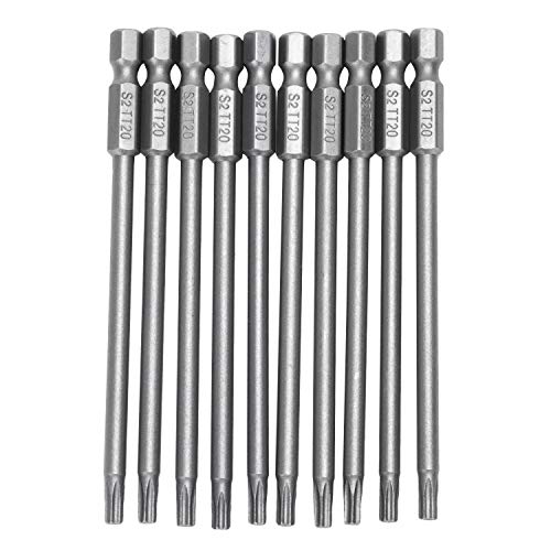 JDigJid - Puntas de destornillador de seguridad Torx T20 con varilla hexagonal (100 mm, 100 mm), color gris plateado
