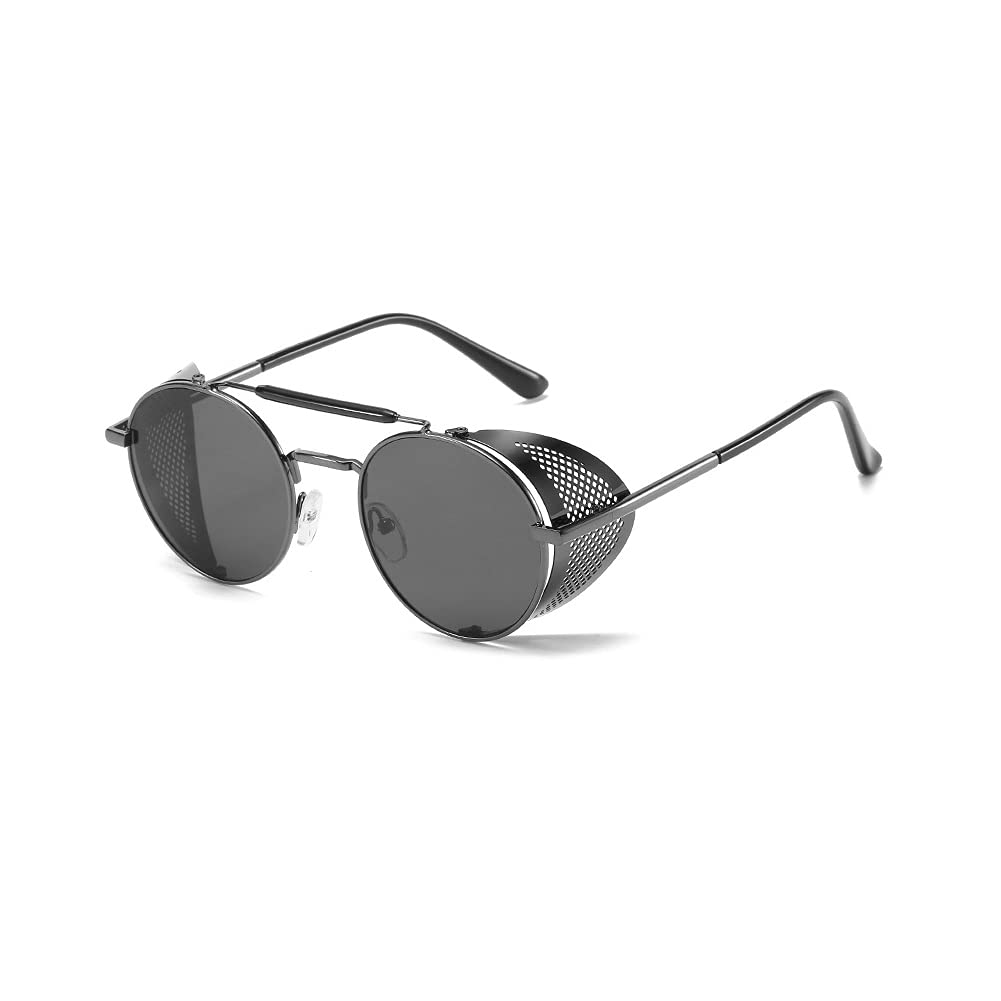 BOUACOUA Gafas de Sol Redondas Retro Steampunk Estilo Vintage Gafas UV400 Protección Metal Marco